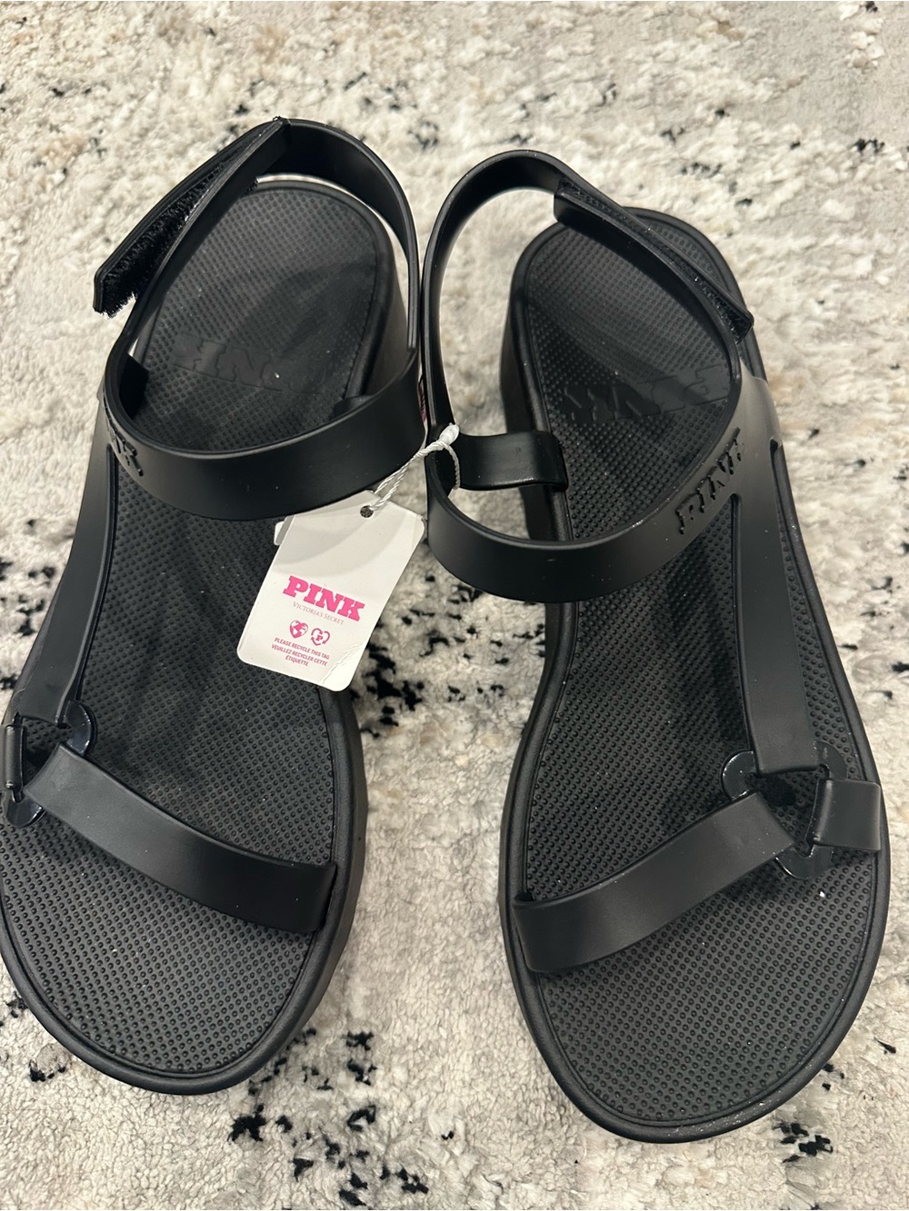 PINK Victoria's Secret Black Adjustable Strap Women's Sandals